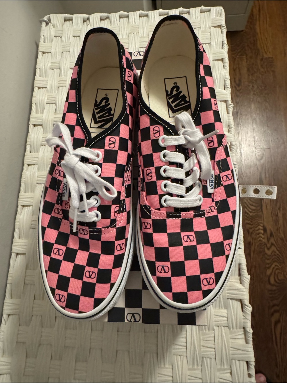 Valentino & Vans Collaboration: Pink/Black Checkered Sneakers, size 9 - Picture 7 of 9